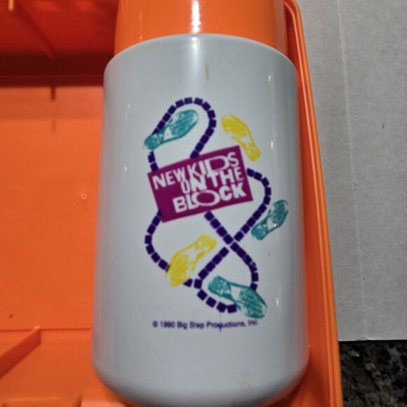 Vintage Orange New Kids On The Block Plastic Lunch Box & Thermos - Picture 8 of 13